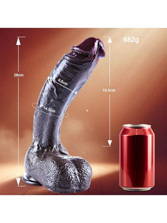 26 cm Black Giant XXL Gerçekçi Silikon Dildo – Güçlü Vakum Tabanlı, Kalın ve Esnek Tasarım