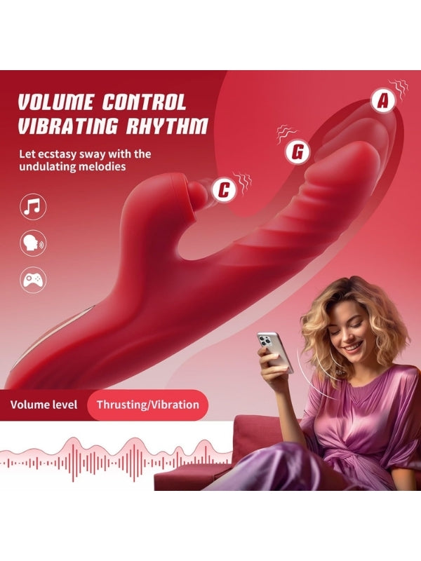 4in1 – Kırmızı Zarafet, Dört Fonksiyon Bir Arada Telefon Aplikasyonlu Modern Vibratör