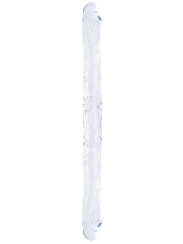 Çift Taraflı Esnek Dildo 34 cm – Gerçekçi Dokulu Şeffaf Renk