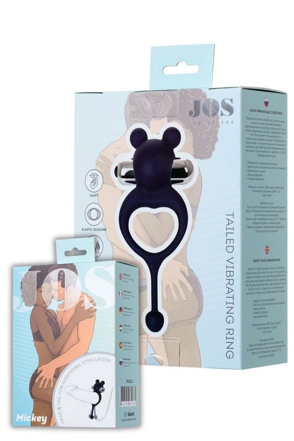 Jos Mickey Kuyruklu ve Titreşimli Mavi Penis Halkası