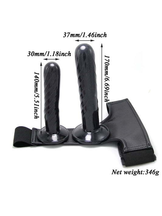 Siyah Double Dong Titreşimli Belden Bağlamalı Çift Taraflı Bisex Dildo Vibratör