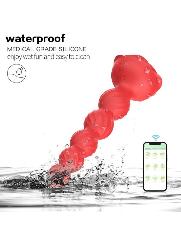 Telefon Kontrollü Haley Rose Pulled Beads Anal Plug – Kırmızı