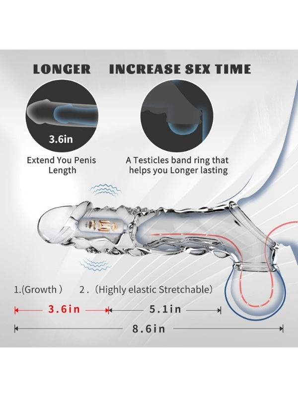 9 cm Şeffaf Penis Kılıfı – Halkalı Titreşimli Penis Uzatıcı