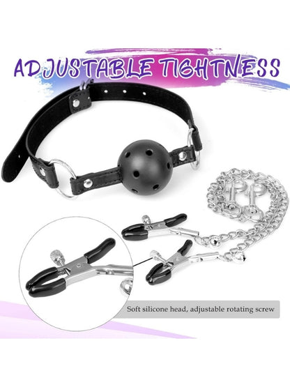 BDSM 4’ü 1 Arada Bondage Seti – Ağızlık, Klipsler ve Anal Plug Zincir