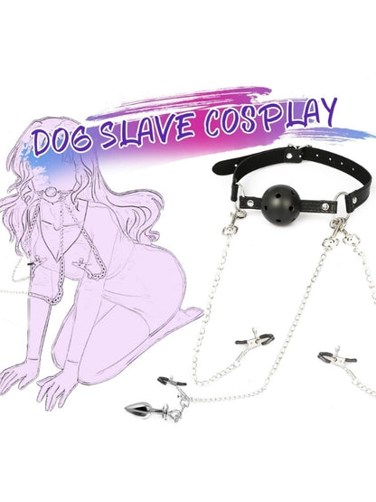 BDSM 4’ü 1 Arada Bondage Seti – Ağızlık, Klipsler ve Anal Plug Zincir