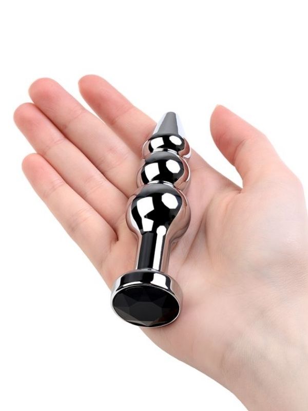  Anal Plug Metal gümüş siyah kristalli 11 cm