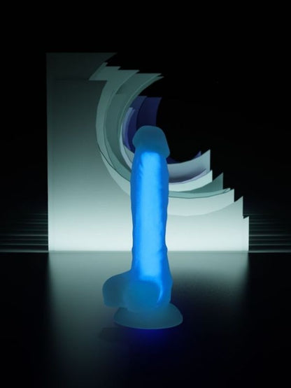 Censan Beyond Mavi Matt Glow Gece Parlayan Dildo, Silikon, Şeffaf, 18 cm