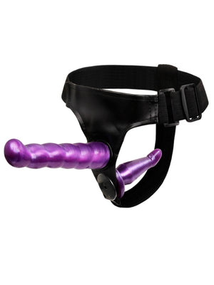  Çift Taraflı Mor Renk Belden Bağlamalı Dildo