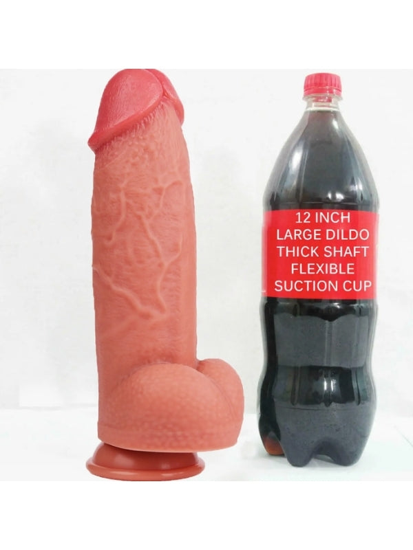  Gerçekçi Tasarımlı Büyük Boy Vakum Tabanlı Silikon Dildo 30 cm