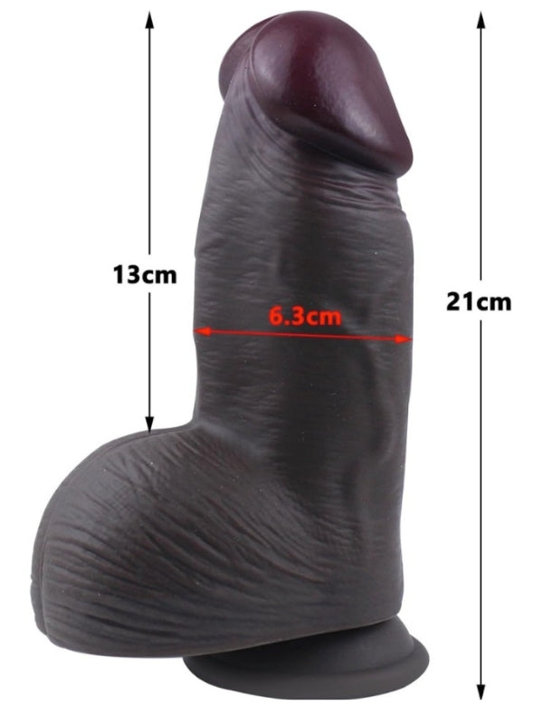  Gerçekçi Tasarımlı Geniş Çaplı Vakum Tabanlı Silikon Dildo 21 cm Siyah