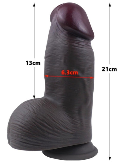  Gerçekçi Tasarımlı Geniş Çaplı Vakum Tabanlı Silikon Dildo 21 cm Siyah