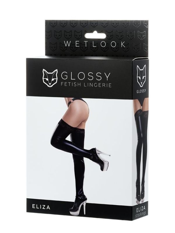  Glossy ELİZA Dantelli Deri Çorap
