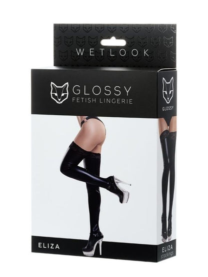  Glossy ELİZA Dantelli Deri Çorap