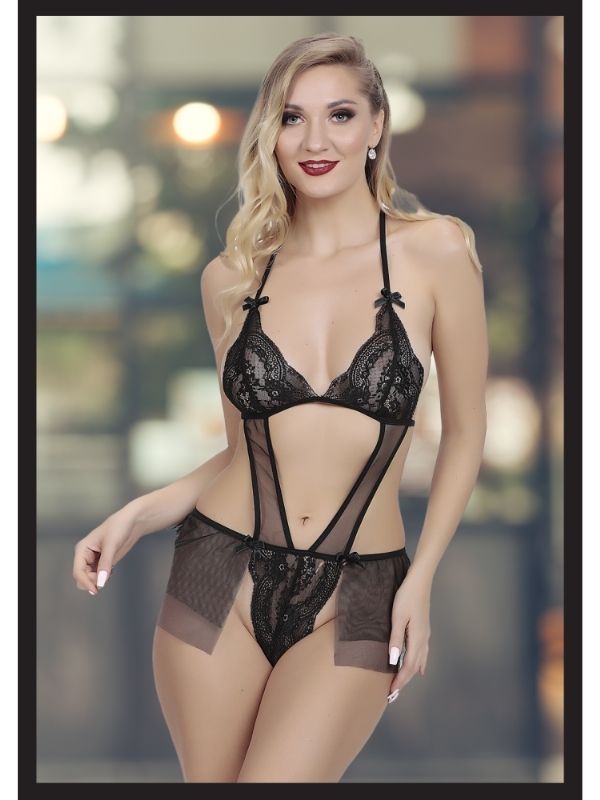 Censan Kadın Siyah Seksi Fantezi Özel Tasarım Etekli Fantezi Babydoll