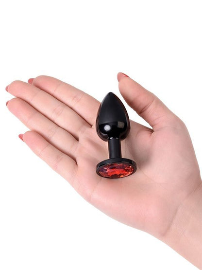 Censan Metal Anal Plug, Metal, siyah, kırmızı kristalli, 7,2 cm, Ø2,8 cm, 50 g