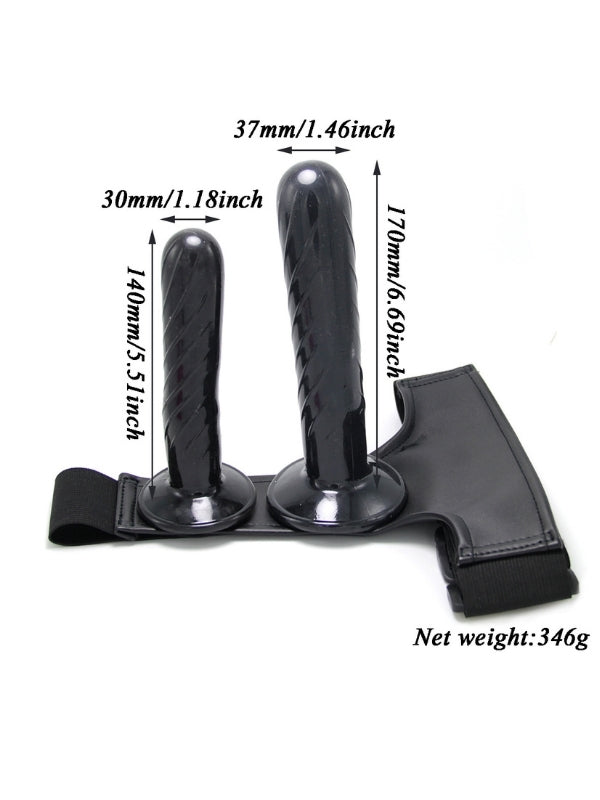 Censan Siyah Double Dong Titreşimli Belden Bağlamalı Çift Taraflı Bisex Dildo Vibratör