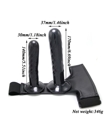 Censan Siyah Double Dong Titreşimli Belden Bağlamalı Çift Taraflı Bisex Dildo Vibratör