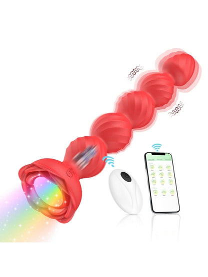  Telefon Kontrollü Haley Rose Pulled Beads Anal Plug – Kırmızı