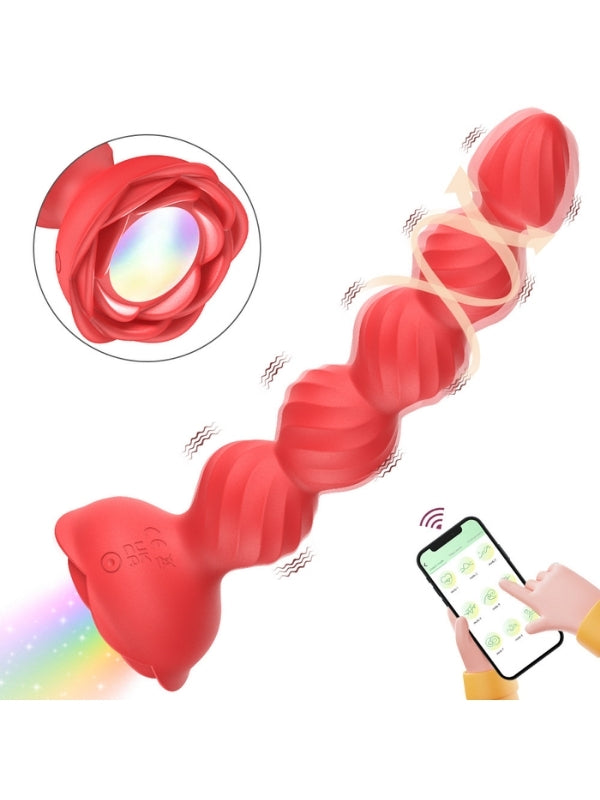  Telefon Kontrollü Haley Rose Pulled Beads Anal Plug – Kırmızı