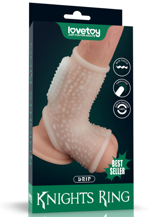  Vibrating Drip Knights Ring with Scrotum Sleeve (Beyaz)