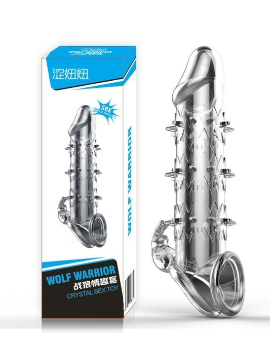  Wolf Warrior Crystal Şeffaf Dokulu Penis Kılıfı – Esnek TPE Malzeme, Gerçekçi His, 13.8 cm