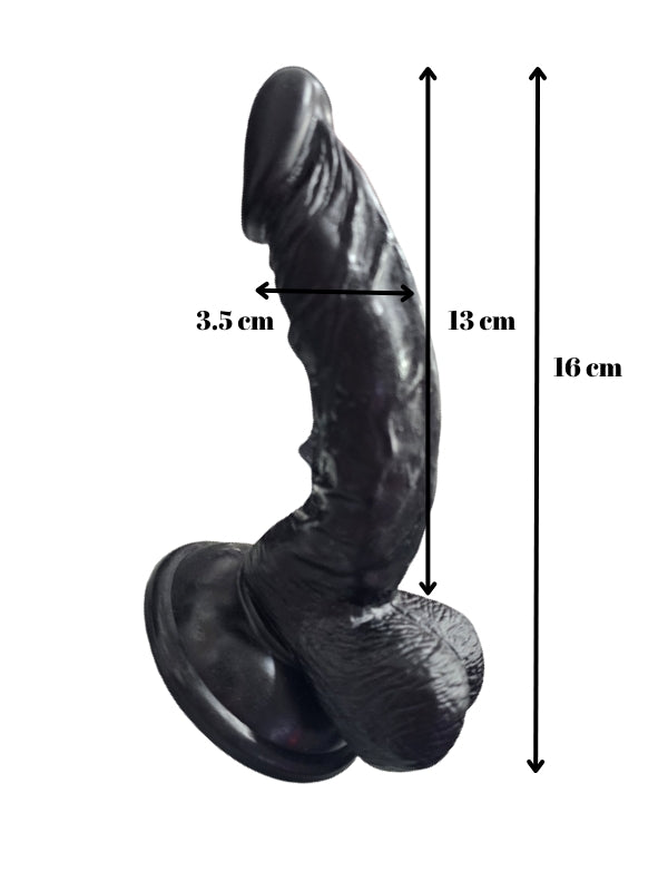 Gerçekçi Testisli Siyah Dildo 16 cm
