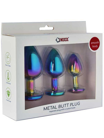 NOXXX Taşlı Çok Renkli Çelik Anal Plug - 3 Boy Set