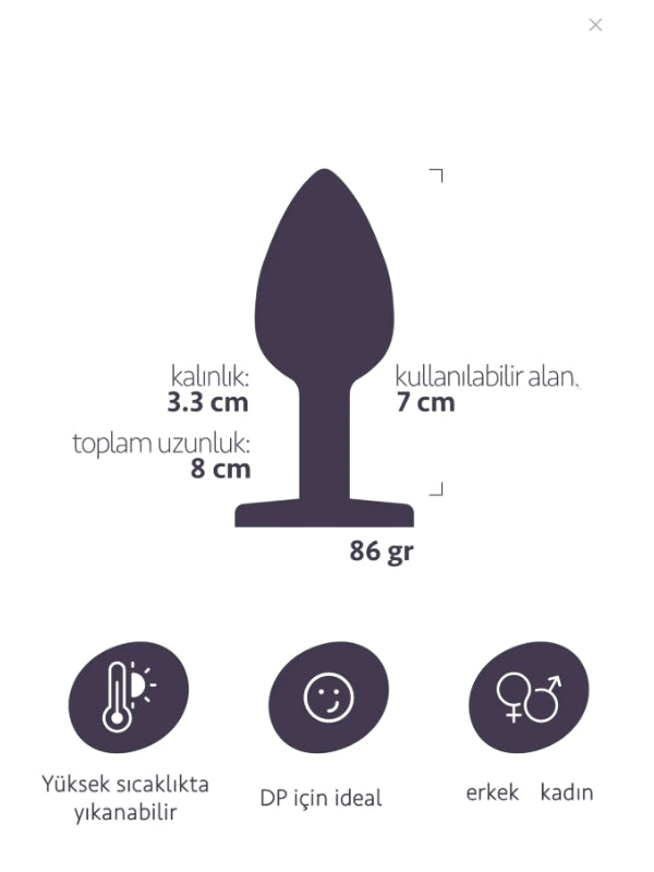 Paslanmaz Çelik Anal Plug Tıkaç Beyaz Taşlı